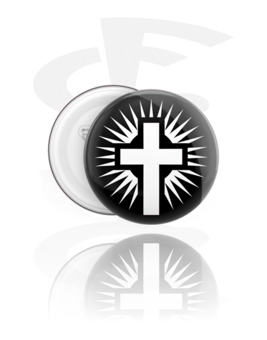 Ansteck-Buttons, Ansteck-Button mit Kreuz-Design, Weißblech, Kunststoff