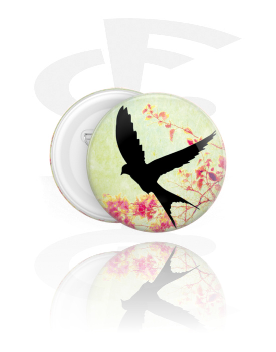 Buttons, Button with bird design, Tinplate, Plastic