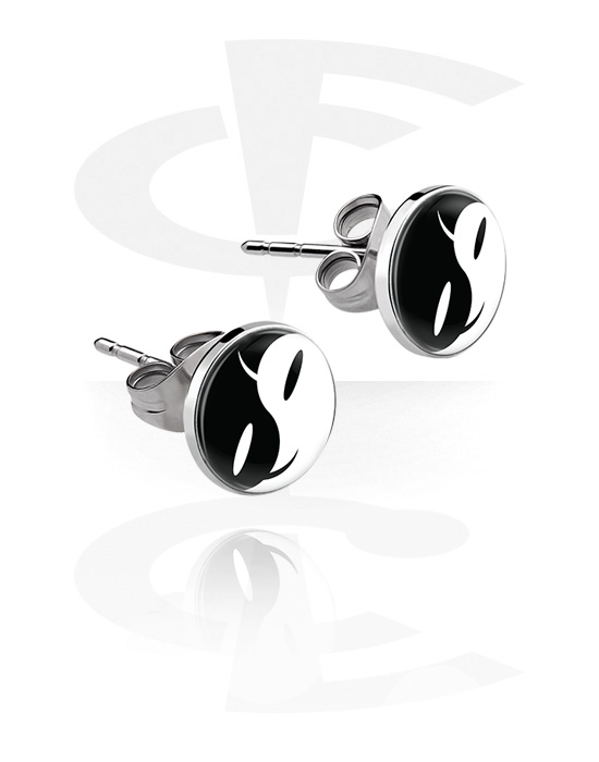Earrings, Studs & Shields, Ear Studs with Yin-Yang design, Surgical Steel 316L