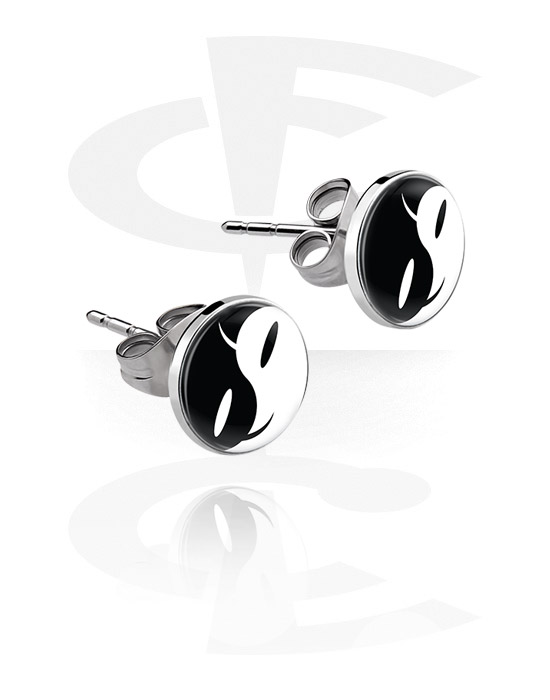 Brincos, Studs de orelha com design ying-yang , Aço cirúrgico 316L