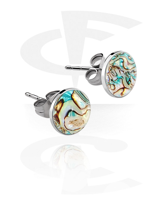 Earrings, Studs & Shields, Ear Studs with imitation mother of pearl design, Surgical Steel 316L