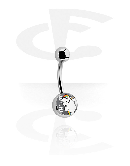 Curved Barbells, Belly button ring (surgical steel, silver, shiny finish) with Chubby Unicorn Design, Surgical Steel 316L