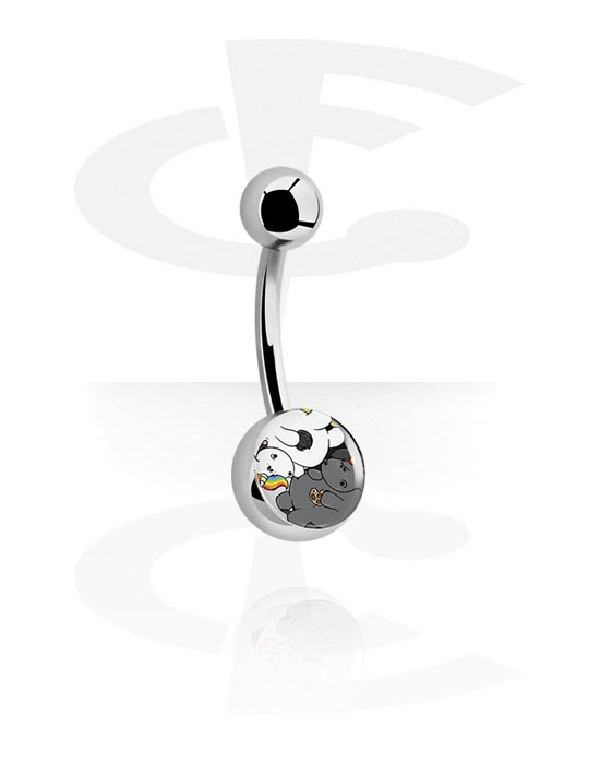 Curved Barbells, Belly button ring (surgical steel, silver, shiny finish) with grumpy unicorn design, Surgical Steel 316L