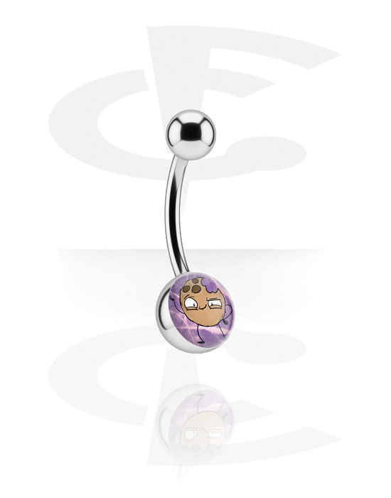 Curved Barbells, Belly button ring (surgical steel, silver, shiny finish) with Chubby Unicorn Design, Surgical Steel 316L