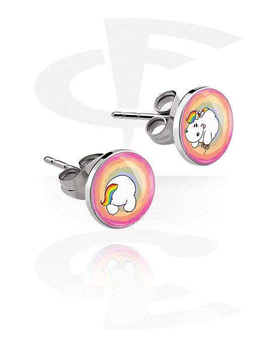 Boucles d'oreilles, Boucles d'oreilles avec design licorne potelée, Acier chirurgical 316L