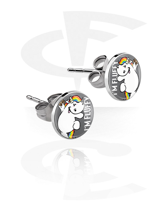Boucles d'oreilles, Boucles d'oreilles avec design licorne potelée, Acier chirurgical 316L