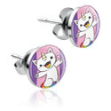 Náušnice, Náušnice kôstky s Motív bucľatý jednorožec, Chirurgická oceľ 316L