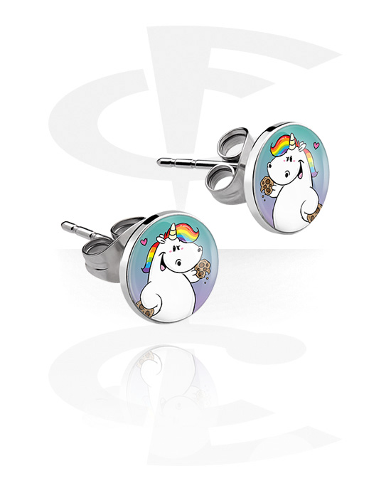 Earrings, Studs & Shields, Ear Studs with Chubby Unicorn Design, Surgical Steel 316L