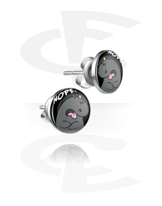 Earrings, Studs & Shields, Ear Studs with grumpy unicorn design, Surgical Steel 316L