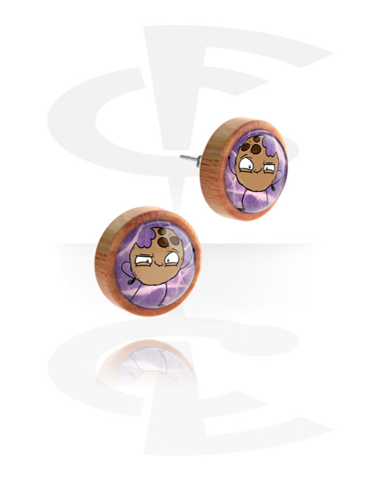 Earrings, Studs & Shields, Ear studs (wood) with Chubby Unicorn Design, Wood