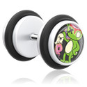 Fake piercings, Fake plug met Mollige eenhoorn-motief, Acryl, Chirurgisch staal 316L