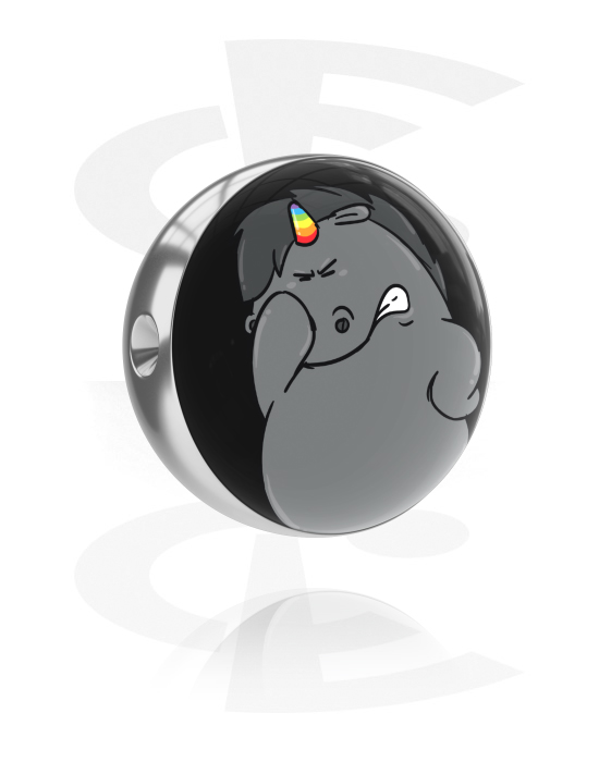 Balls, Pins & More, Ball for Ball Closure Ring with grumpy unicorn design, Surgical Steel 316L