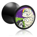 Tunnels & Plugs, Double flared plug (acryl, zwart) met Mollige eenhoorn-motief, Acryl