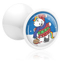 Tunnels & Plugs, Double flared plug (acryl, wit) met Mollige eenhoorn-motief, Acryl
