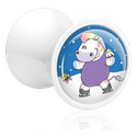 Tunnels & Plugs, Double flared plug (acryl, wit) met Mollige eenhoorn-motief, Acryl