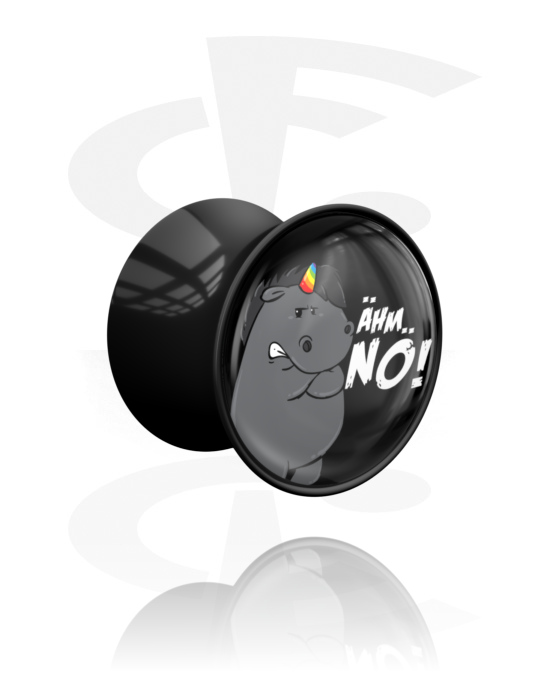 Tunneler & plugger, Dobbeltformet plugg (akryl, svart) med Grumpy Unicorn Design, Akryl