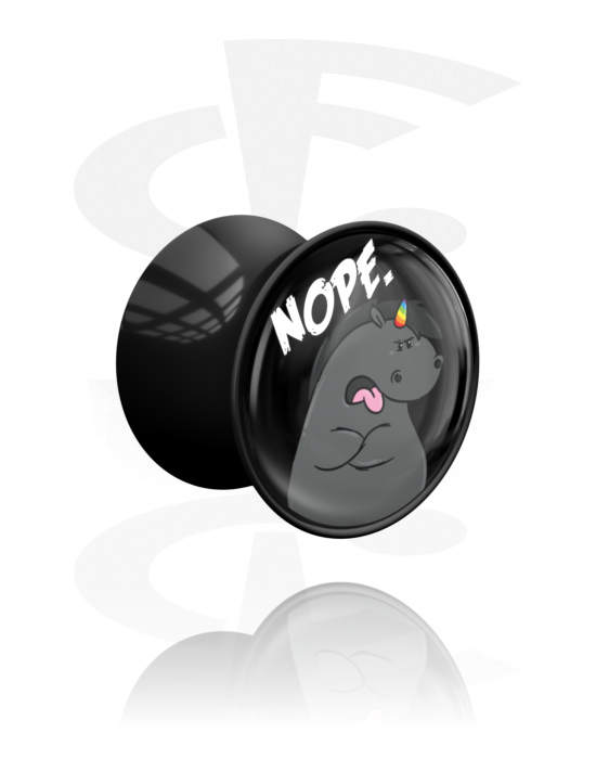 Tunneler & plugger, Dobbeltformet plugg (akryl, svart) med Grumpy Unicorn Design, Akryl