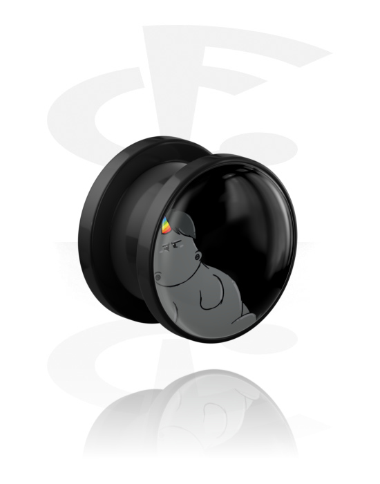 Tunneler & plugger, Skrutunnel (akryl, svart) med Grumpy Unicorn Design, Akryl