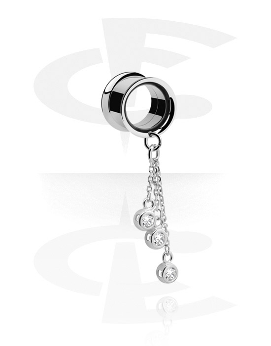 Tunnels & Plugs, Double Flared Tunnel with crystal stones, Surgical Steel 316L, Plated Brass