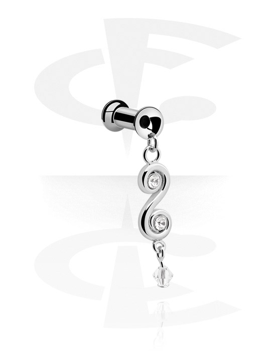 Tunnels & Plugs, Double flared tunnel (surgical steel, silver, shiny finish) with charm, Surgical Steel 316L, Plated Brass