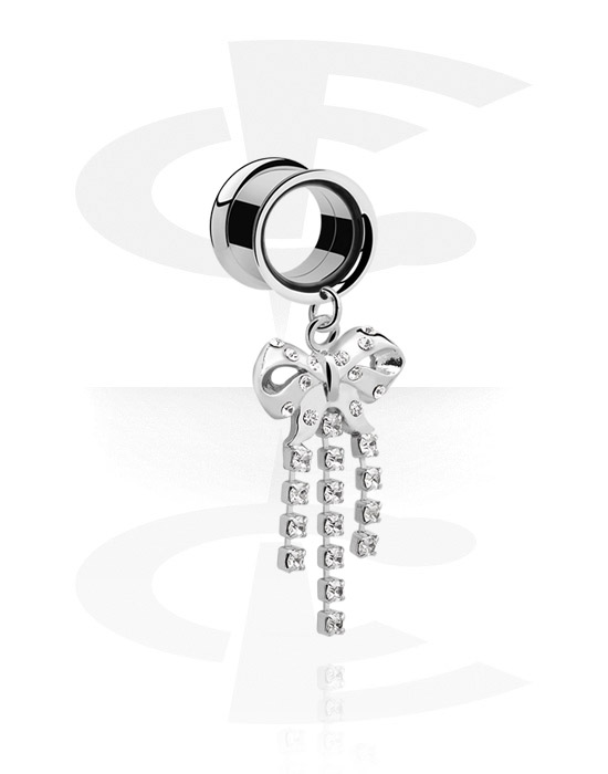 Tunnels & Plugs, Double Flared Tunnel with bow charm, Surgical Steel 316L, Plated Brass
