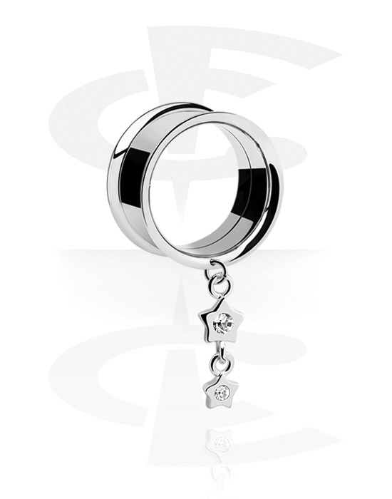 Tunnels & Plugs, Double flared tunnel (surgical steel, silver, shiny finish) with charm, Surgical Steel 316L