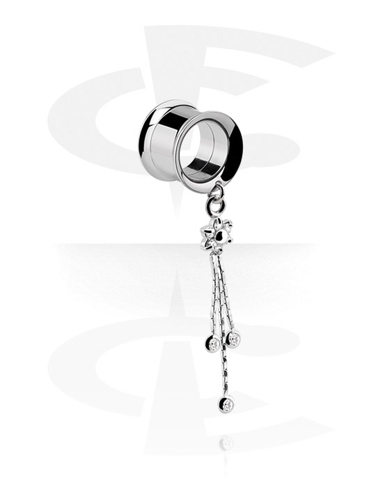 Tunnels & Plugs, Double Flared Tunnel with crystal stones, Surgical Steel 316L, Plated Brass