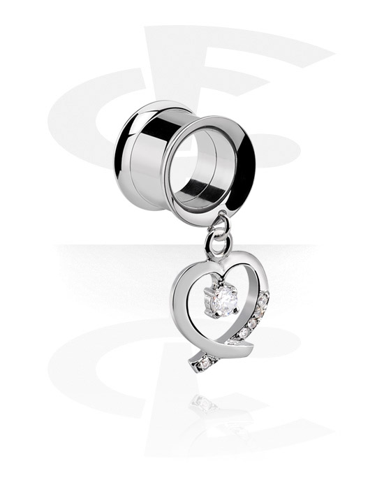 Tunnels & Plugs, Double Flared Tunnel with heart attachment, Surgical Steel 316L, Plated Brass