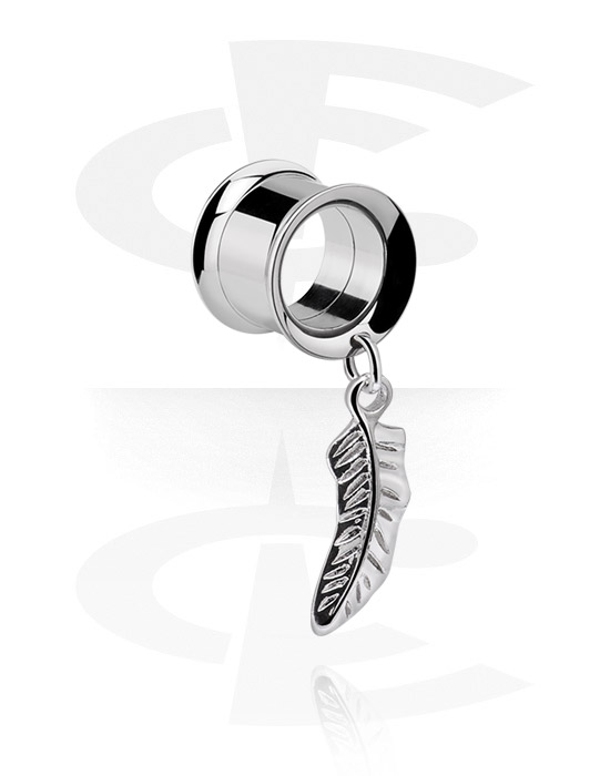 Tunnels & Plugs, Double Flared Tunnel with feather attachment, Surgical Steel 316L, Plated Brass