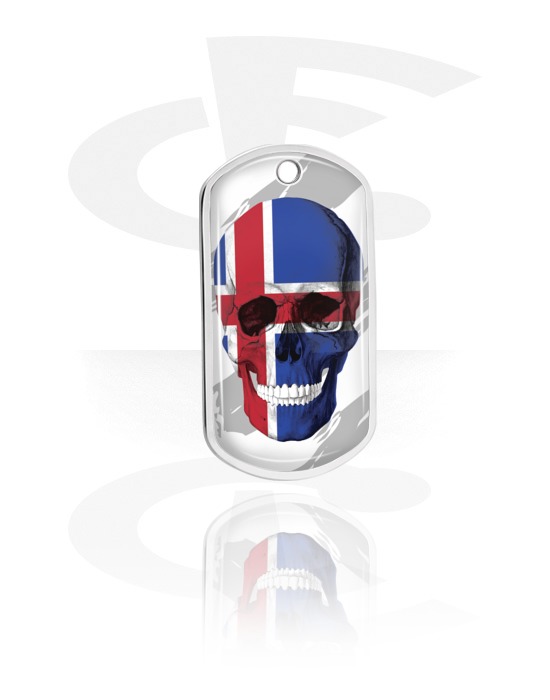 Dog Tags, Targhetta militare  "Teschio" con bandiera islandese, Alluminio