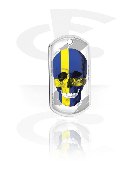 Dog Tags, Totenkopf Dog Tag mit Schwedischer Flagge, Aluminium