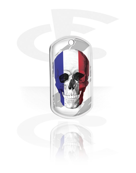 Dog Tags, Targhetta militare  "Teschio" con bandiera francese, Alluminio