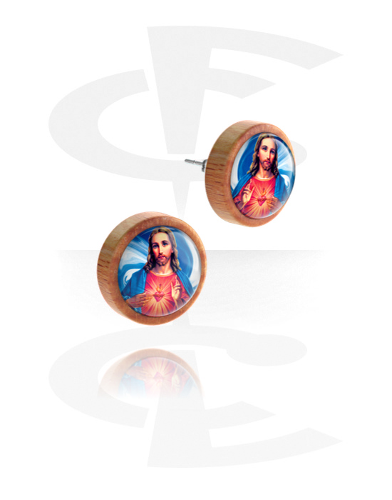 Náušnice, Náušnice pecky (dřevo) s motivem „Ježíš“, Dřevo