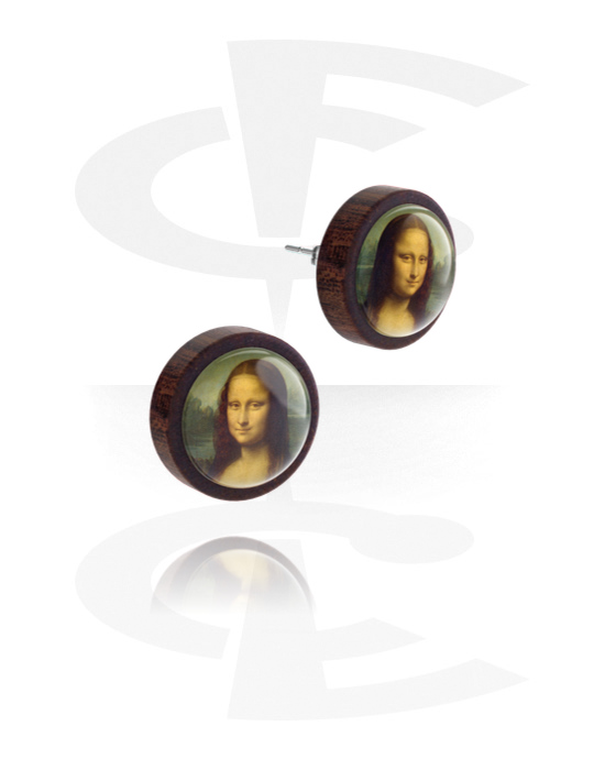 Earrings, Studs & Shields, Ear studs (wood) with motif "Mona Lisa", Wood