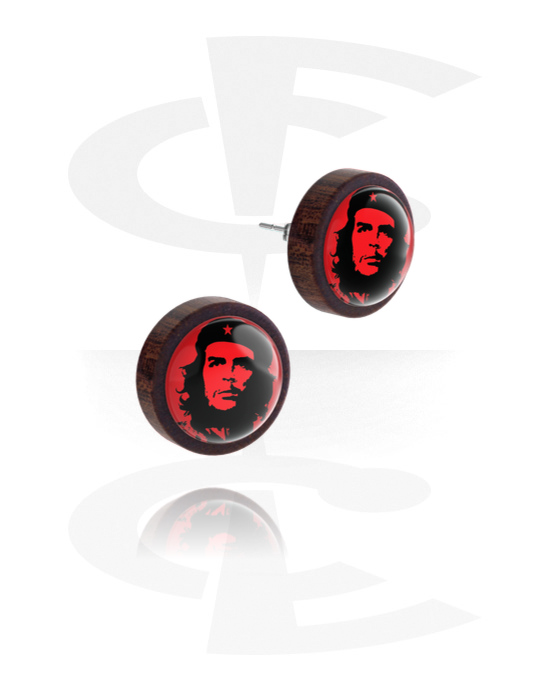 Earrings, Studs & Shields, Ear studs (wood) with motif "Che Guevara", Wood