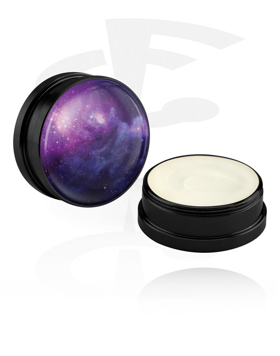 Cleansing and Care, Conditioning Creme and Deodorant for Piercings with galaxy design, Aluminium Container