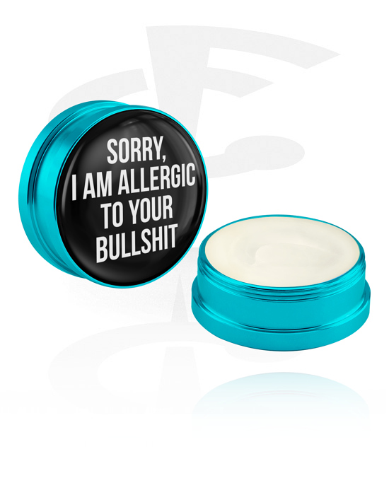 Čištění a péče, Ošetřující krém a deodorant na piercingy s nápisem „Sorry, I am allergic to your bullshit“, Hliníková nádoba