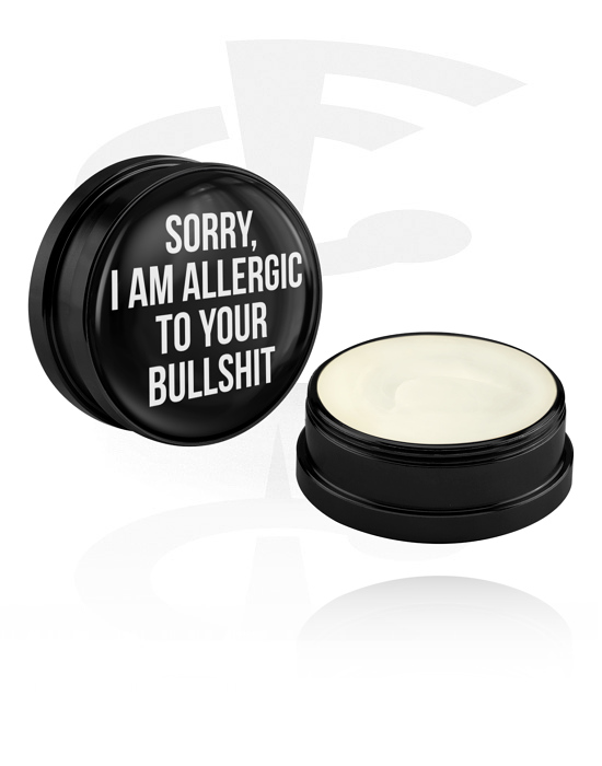 Rengöring och vård, Hudkräm och deodorant för piercingar med "Sorry, I am allergic to your bullshit" lettering, Aluminiumbehållare