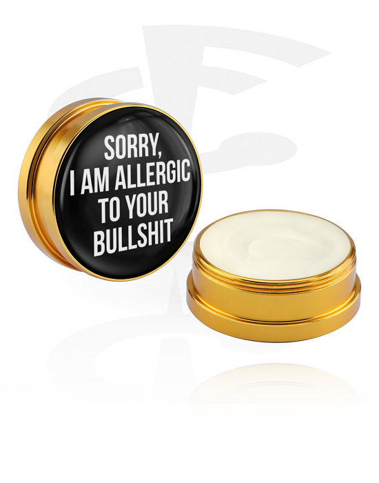 Limpieza y cuidado, Crema reparadora e hidratante para piercings con escrita "Sorry, I am allergic to your bullshit", Envase de aluminio