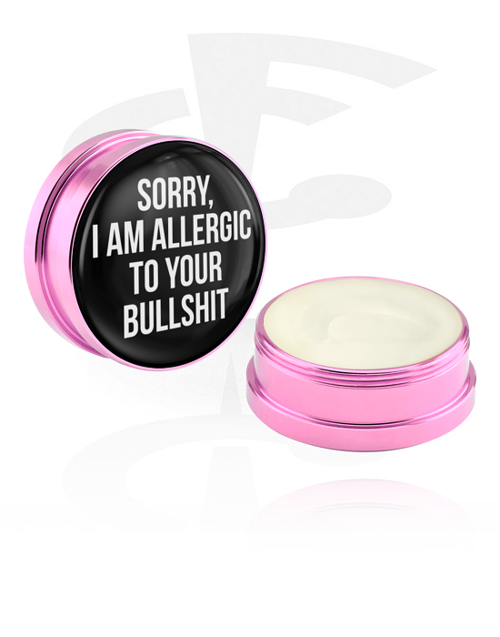 Cleansing and Care, Conditioning Creme and Deodorant for Piercings with "Sorry, I am allergic to your bullshit" lettering, Aluminium Container