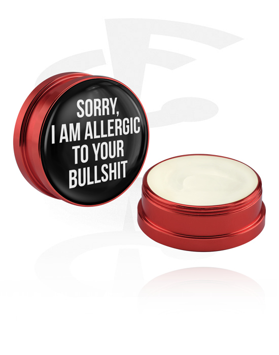 Tisztítás és ápolás, Kondicionáló krém és dezodor a piercingekhez val vel "Sorry, I am allergic to your bullshit" lettering, Alumínium tartály