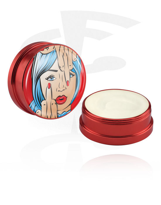 Aftercare, Plejende creme og deodorant til piercinger med tegneseriemotiv "fræk dame", Aluminiumsbeholder