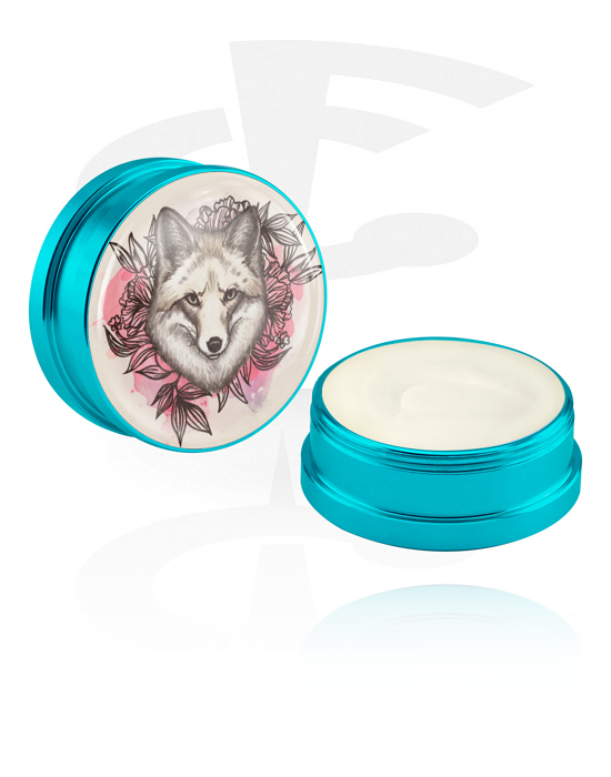 Limpeza e manutenção, Creme e desodorizante para piercings com motivo "lobo e rosas", Contentor de alumínio