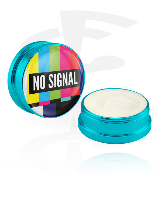 Puhdistus ja hoito, Hoitovoide ja deodorantti lävistyksiin kanssa "no signal" -kirjoitus, Alumiiniastia
