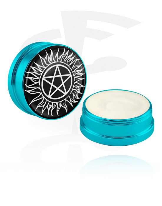 Reiniging en verzorging, Conditioning creme en deodorant voor piercings met pentagram-motief, Aluminium container