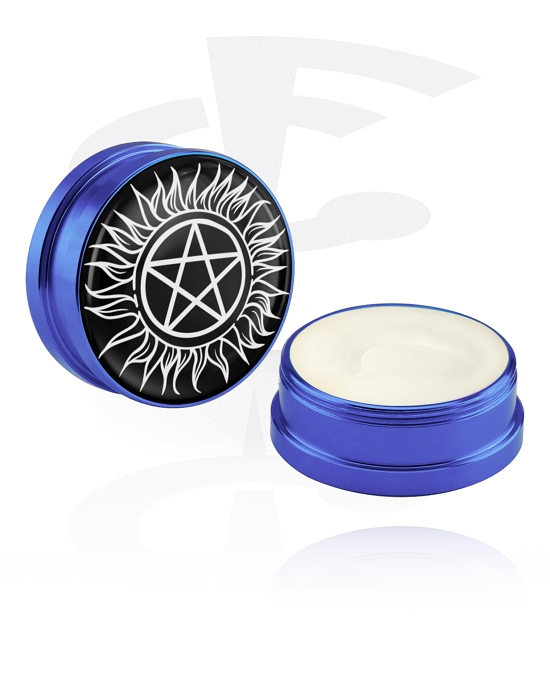 Reiniging en verzorging, Conditioning creme en deodorant voor piercings met pentagram-motief, Aluminium container