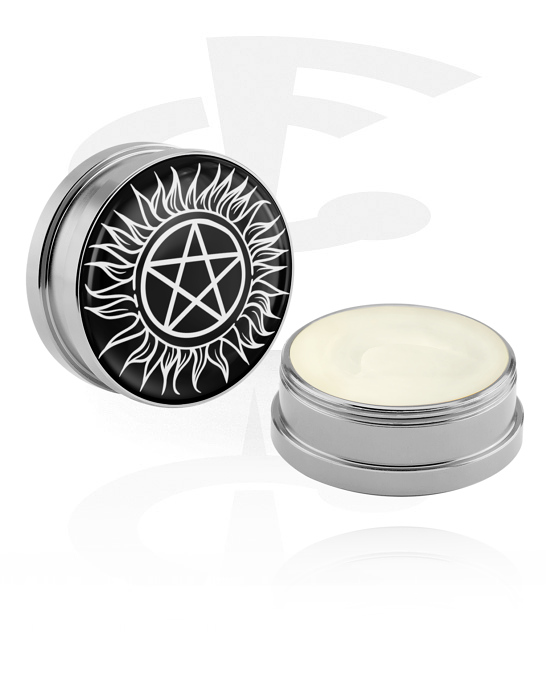 Cleansing and Care, Conditioning Creme and Deodorant for Piercings with pentagram design, Aluminium Container