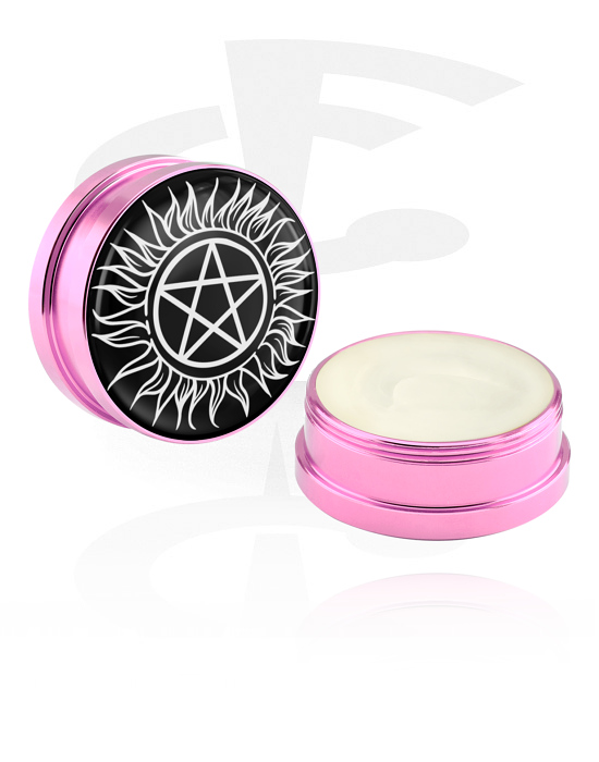 Cleansing and Care, Conditioning Creme and Deodorant for Piercings with pentagram design, Aluminium Container