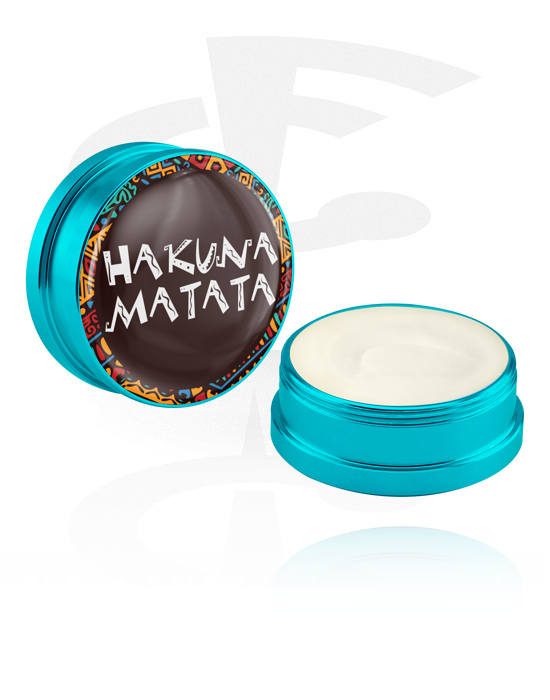 Reinigung und Pflege, Pflegecreme und Deodorant für Piercings mit "Hakuna Matata" Schriftzug, Aluminium Behälter