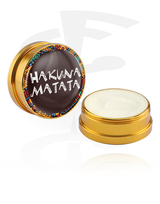 Reinigung und Pflege, Pflegecreme und Deodorant für Piercings mit "Hakuna Matata" Schriftzug, Aluminium Behälter